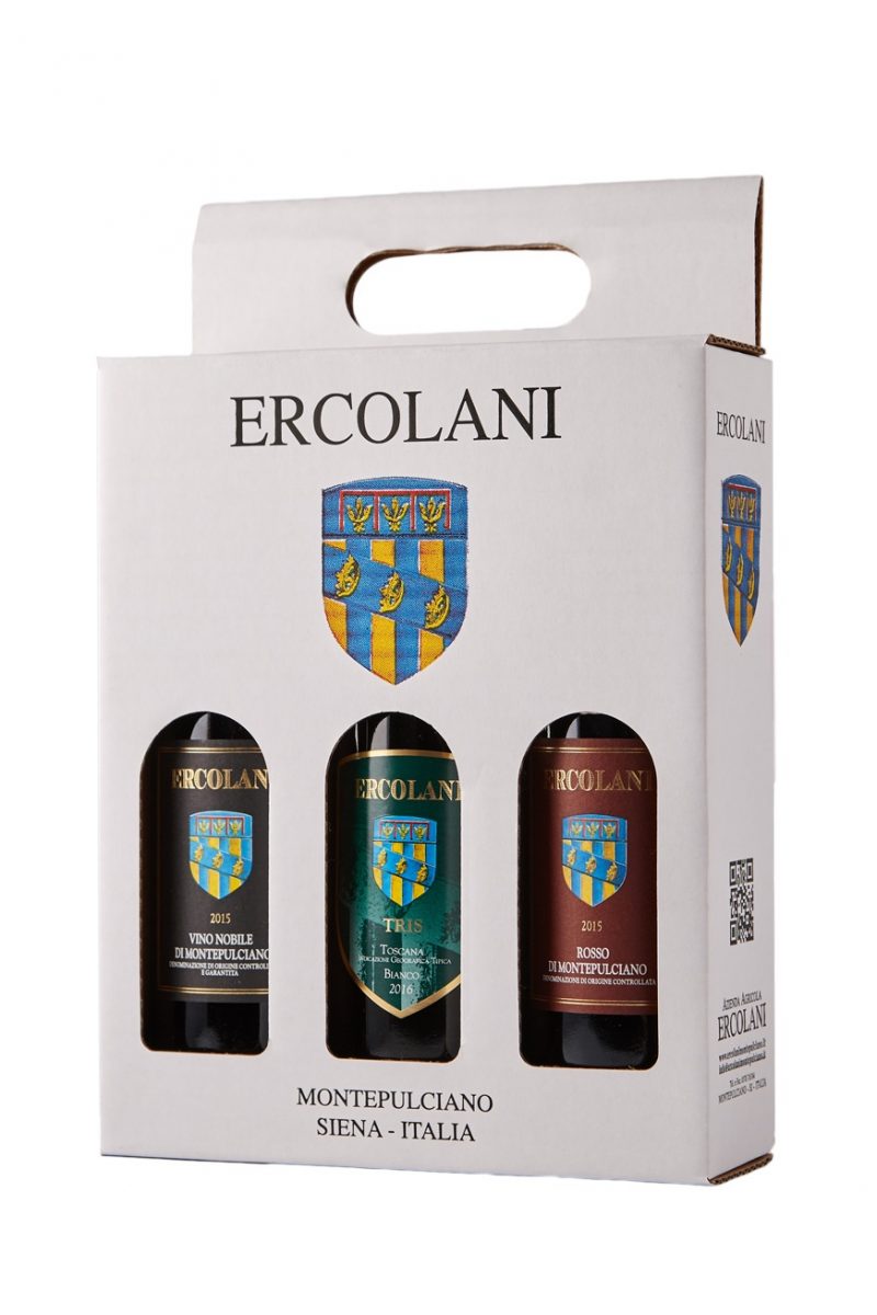 Confezione da 3 vini ( vino Nobile di Montepulciano d.o.c.g. 2015 + bianco i.g.t. Tris 2018 + rosso di Montepulciano d.o.c. 2017